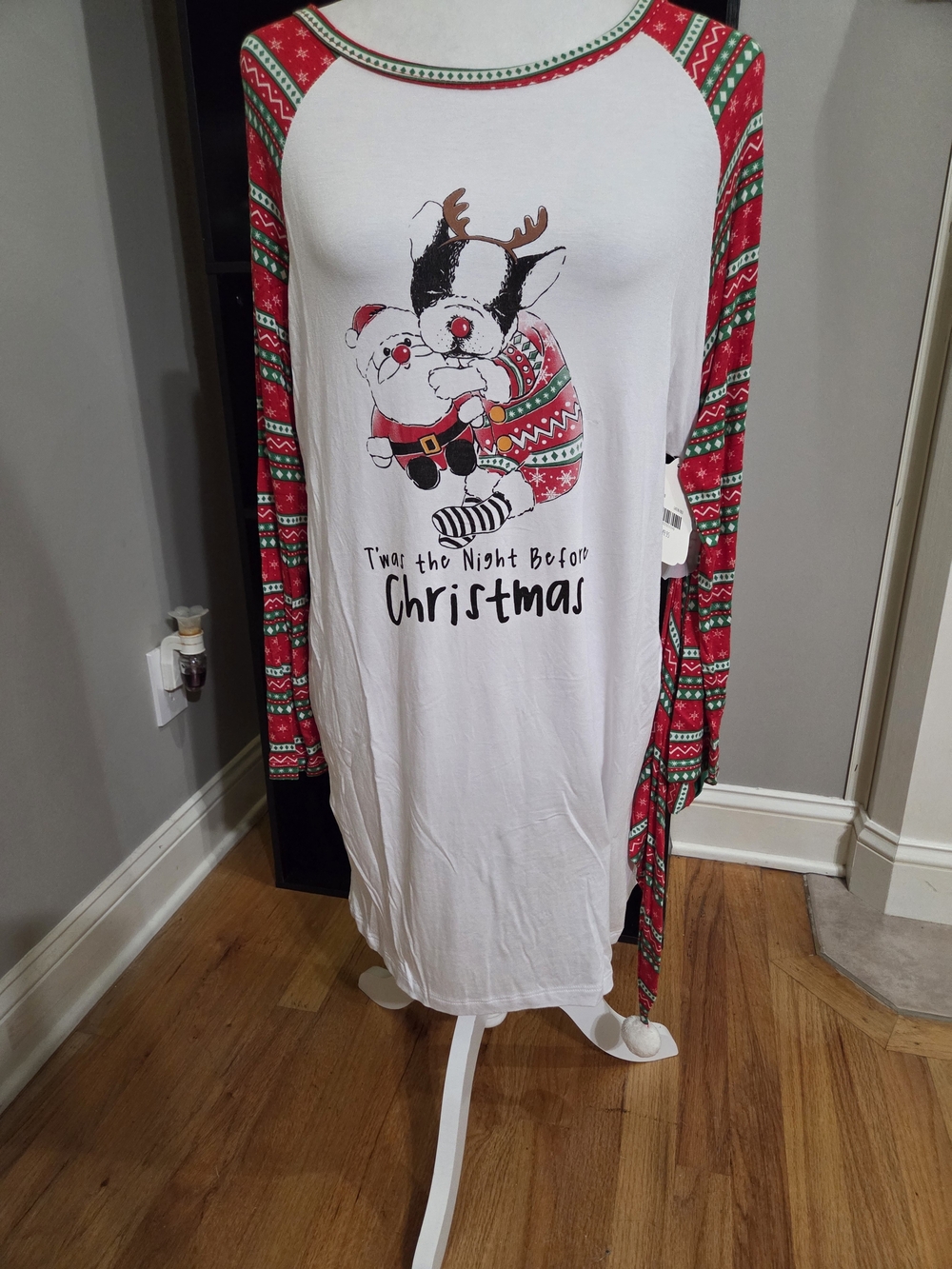 Altar'd State White Nightgown with Red & Green Holiday Sleeves And Matching Hat
